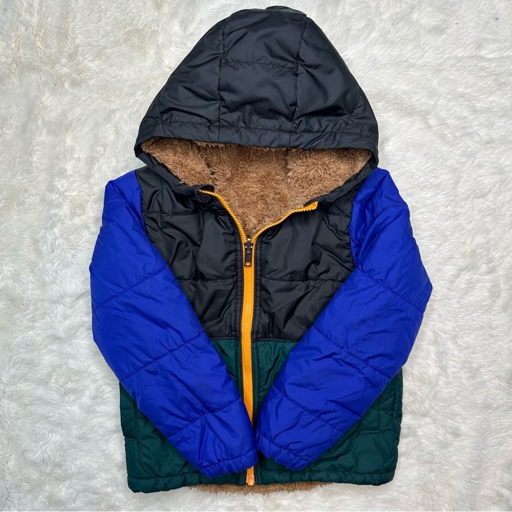 Reversible The North Face Kids Colorblock Puffer Jacket - Black, Blue, Green